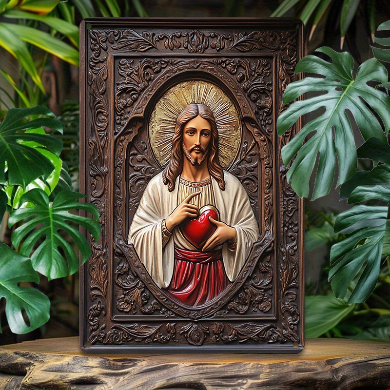 Home Office Icon - 壁の装飾用の金属ブリキの看板,ジェサスの神聖な心の象徴,家庭やオフィス用のヴィンテージの金属ブリキの看板