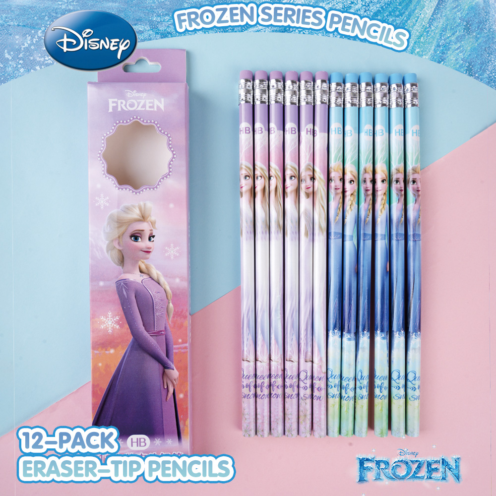 Home Office Head - 12本入り ディズニー アナと雪の女王 エルサ HB鉛筆、ゴムヘッド付き木製鉛筆、誕生日プレゼント、筆記用具、オフィス用品