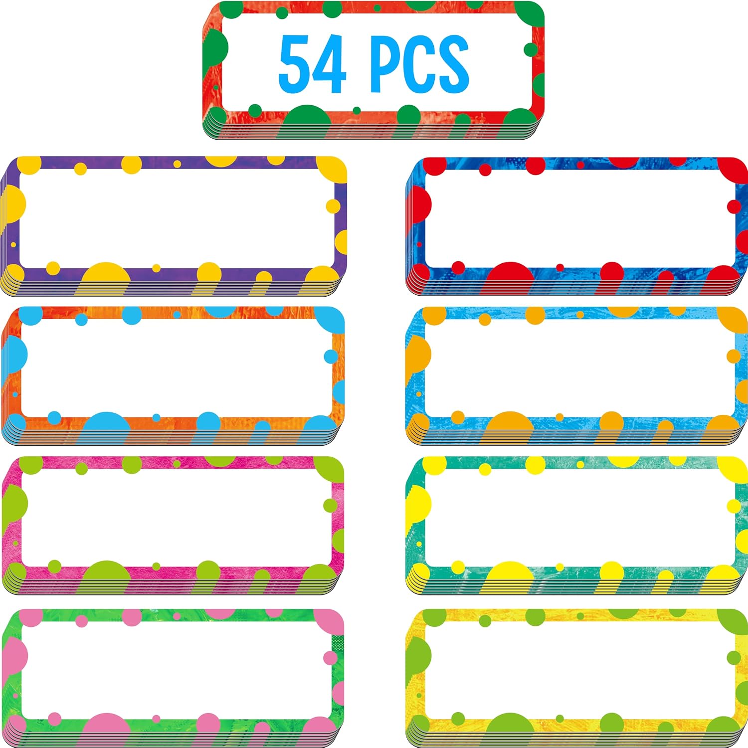 Whiteboard Magnetic - 54個の磁気名札、ドライイレース再利用可能ラベル、9デザイン、3.2x1.2インチ、ホワイトボード冷蔵庫用