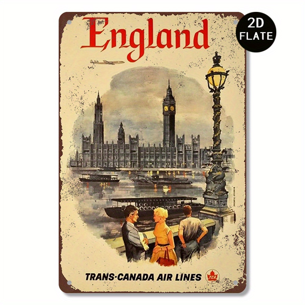 Home Office Icon - ヴィンテージスタイルのイギリス旅行メタルウォールアート - 象徴的なランドマークとシンボルをあしらった耐久性のある鉄製サイン、自宅やオフィスに最適