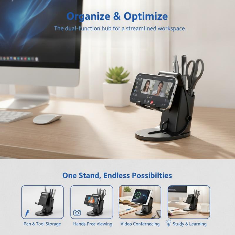 Home Office Desk - 多機能デスクトップ電話スタンド ペンホルダー付き 安定性のあるエコフレンドリーなABSベース ホームオフィスデスク装飾用