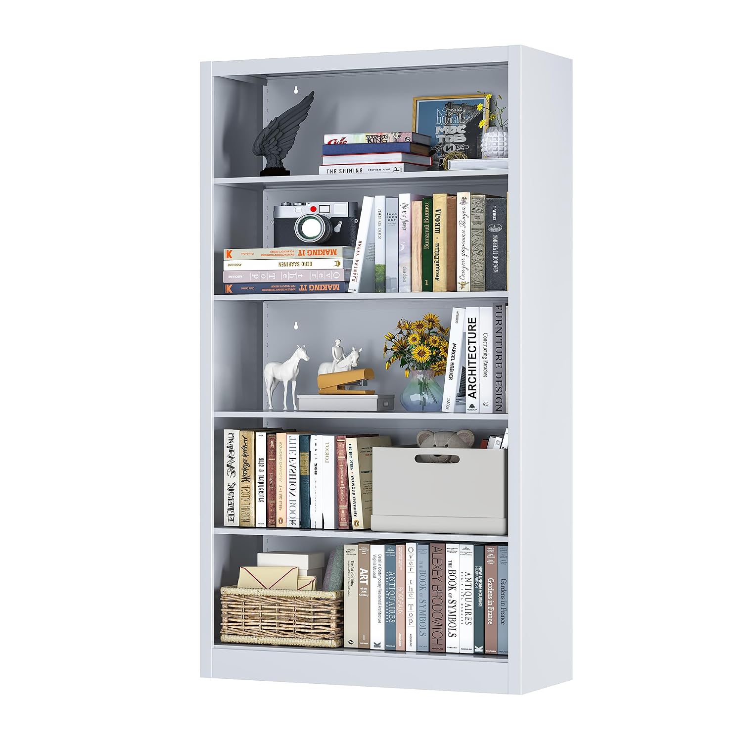 Home Office Library - 5段メタルブックケース、本、CD、おもちゃの収納に最適、ホームオフィス、リビングルーム、図書館向け、カスタマイズ可能