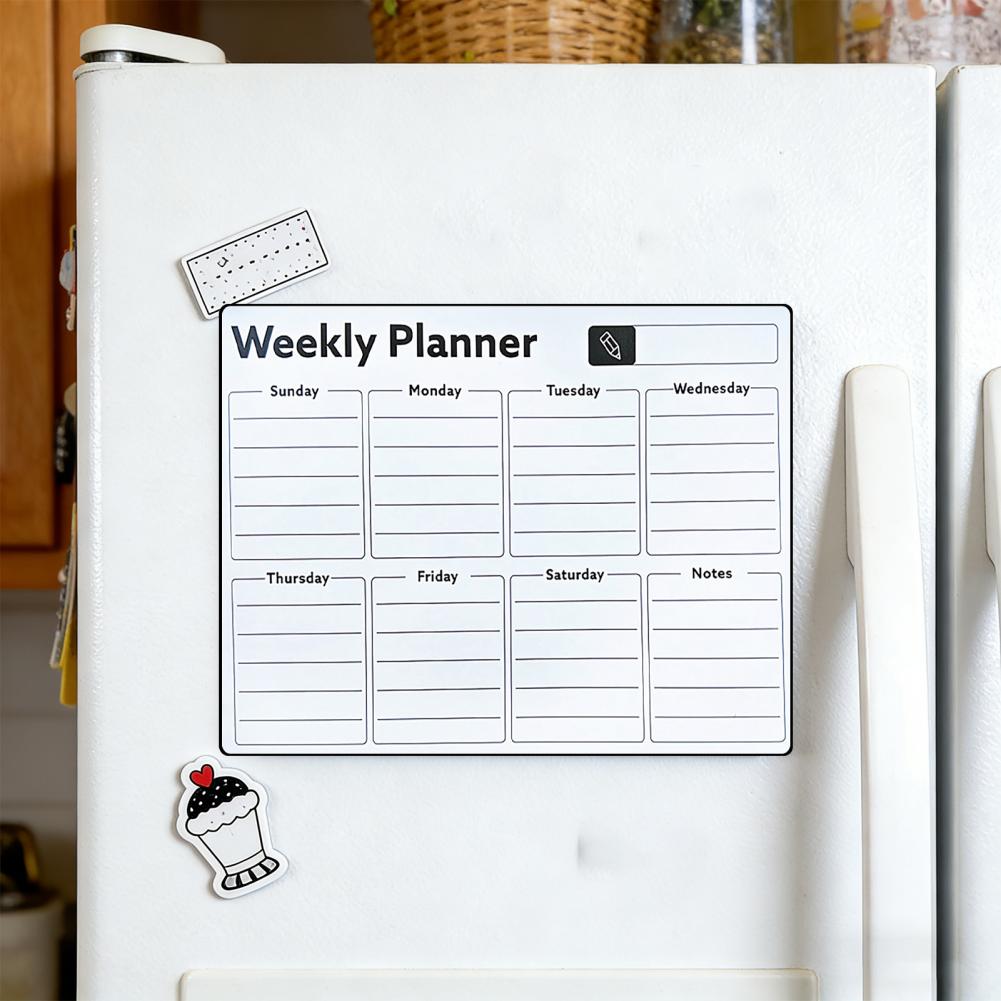 Whiteboard Magnetic - 冷蔵庫用マグネット式ホワイトボード 再利用可能な月間カレンダー＆週間プランナー ブラックボードスタイル メモパッド キッチンメッセージボード