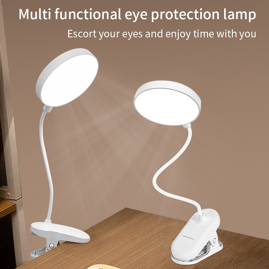 Desk Lamp Led - LEDクリップデスクランプ360 ° 柔軟なタッチ調光機能付きUSB充電式読書灯、スマホホルダー付き、学生向けアイケア学習ランプ