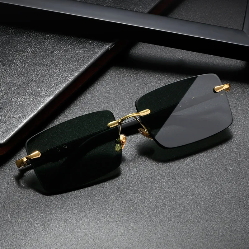 Blue Light Glasses - ファッション長方形サングラス男性女性ブルーライト遮断目の保護眼鏡リムレススクエアフレームサングラスレトロゴーグル