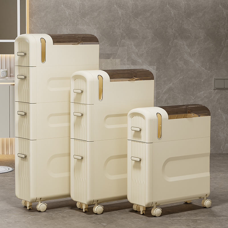 Rolling File Cart - 4段スリムローリングキャビネット、バスルーム、ランドリー、キッチンカート、狭い引き出し、トイレットペーパーホルダー、キャスター、防水フレーム