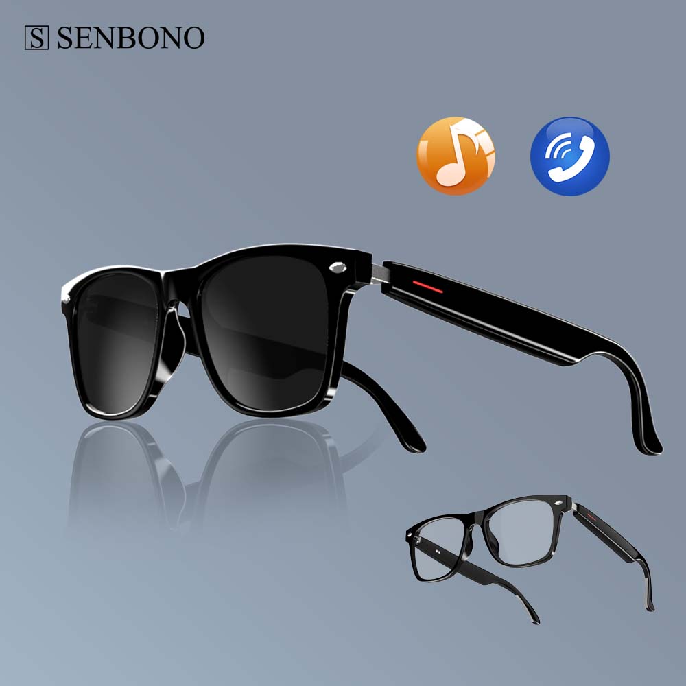 Blue Light Glasses - SENBONO E13 スマートグラス:ブルーライトフィルター偏光サングラスレンズオーディオ内蔵マイク&スピーカータッチ&音声アシスタント