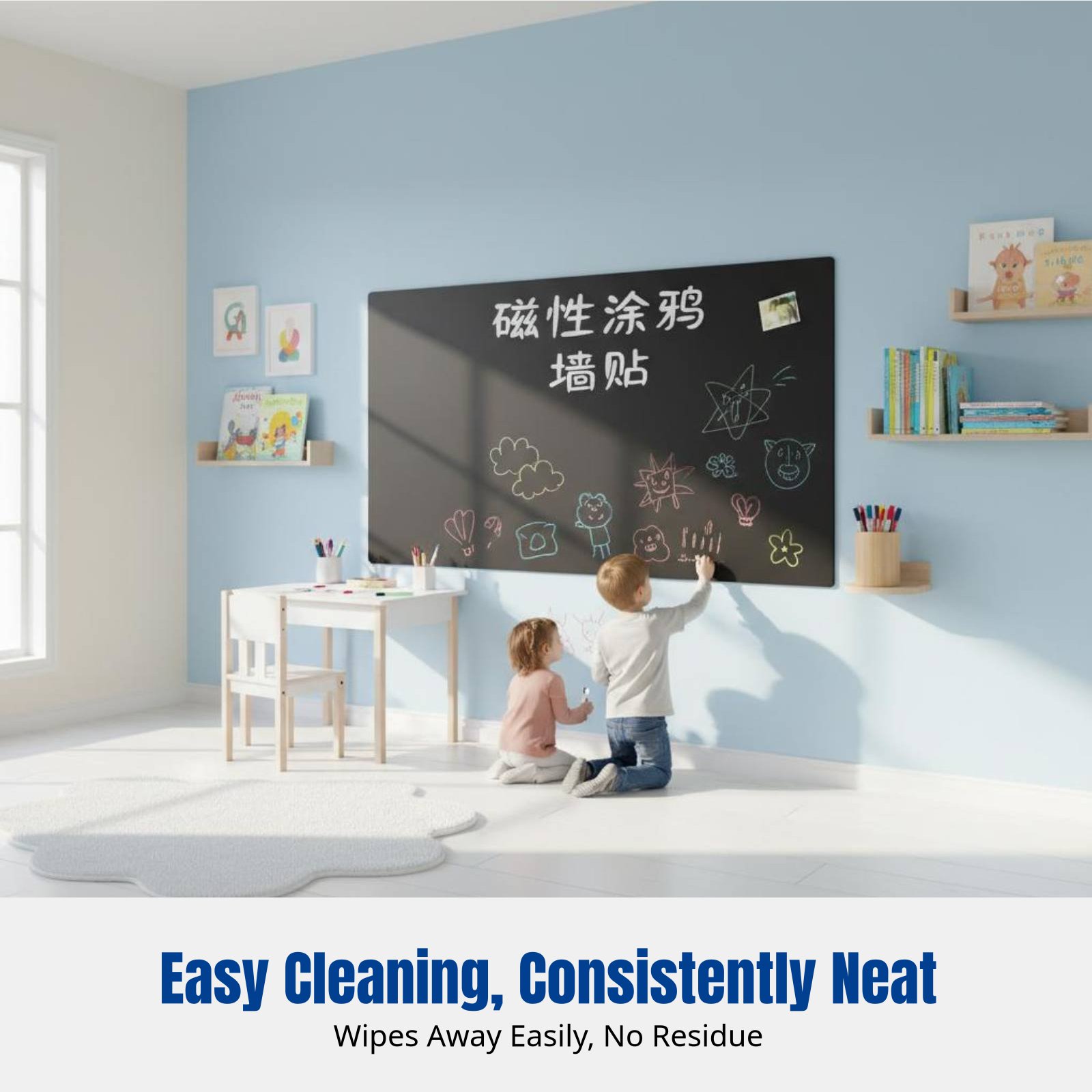 Whiteboard Magnetic - 子供用ホワイトボードウォールステッカー、取り外し可能な磁気黒板、家庭学習用消せるお絵かき・書き込みボード