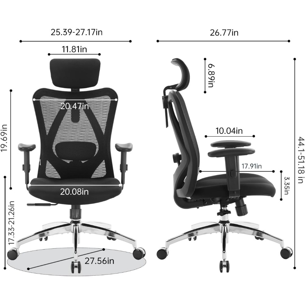 人間工学に基づいたメッシュデスクチェア、調節可能なランバーサ - Home Office Desk のレビューと価格