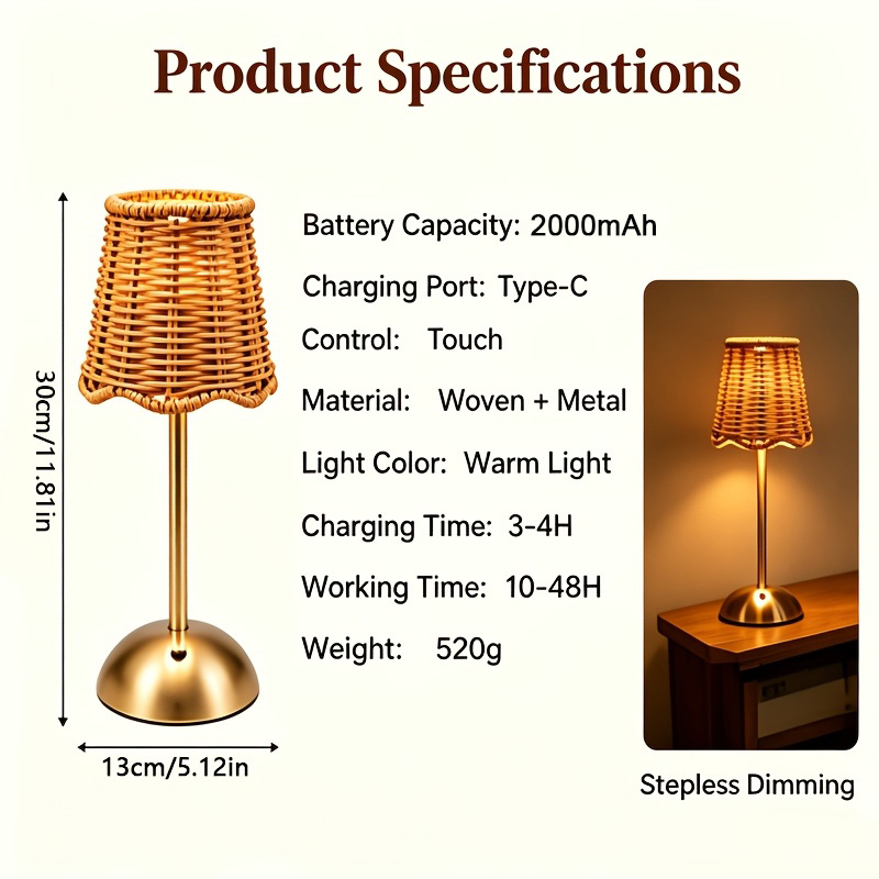 ボヘミアンスタイルの編み込みラタンアートテーブルランプ、3段 - Desk Lamp Led のレビューと価格