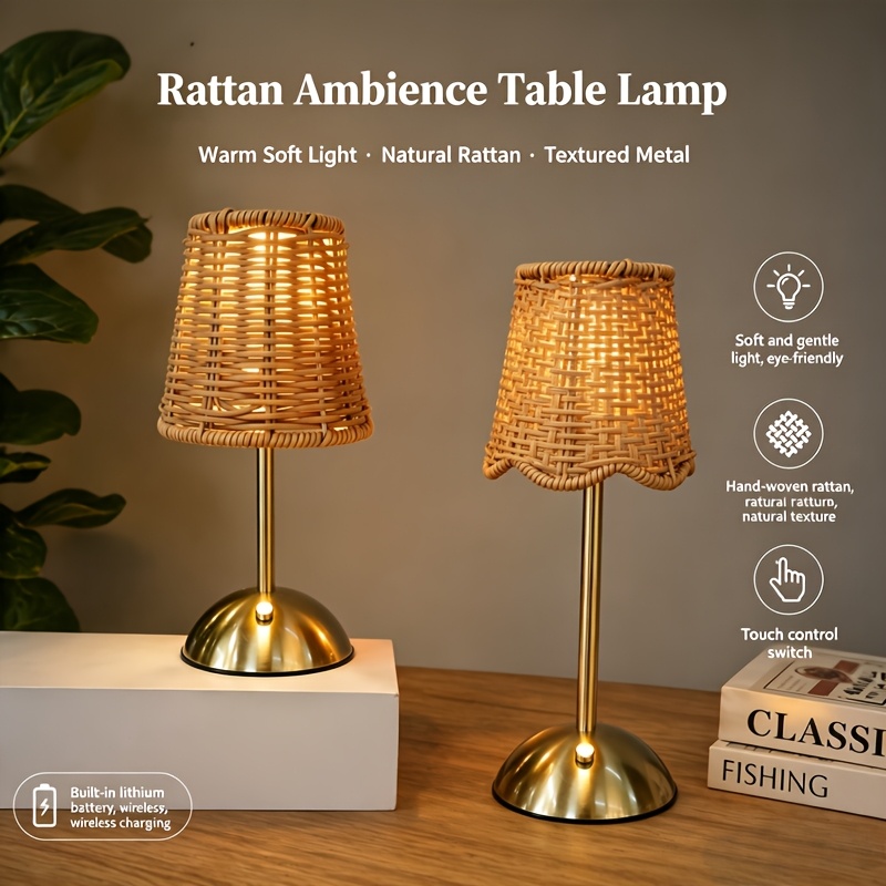 ボヘミアンスタイルの編み込みラタンアートテーブルランプ、3段 - Desk Lamp Led のレビューと価格