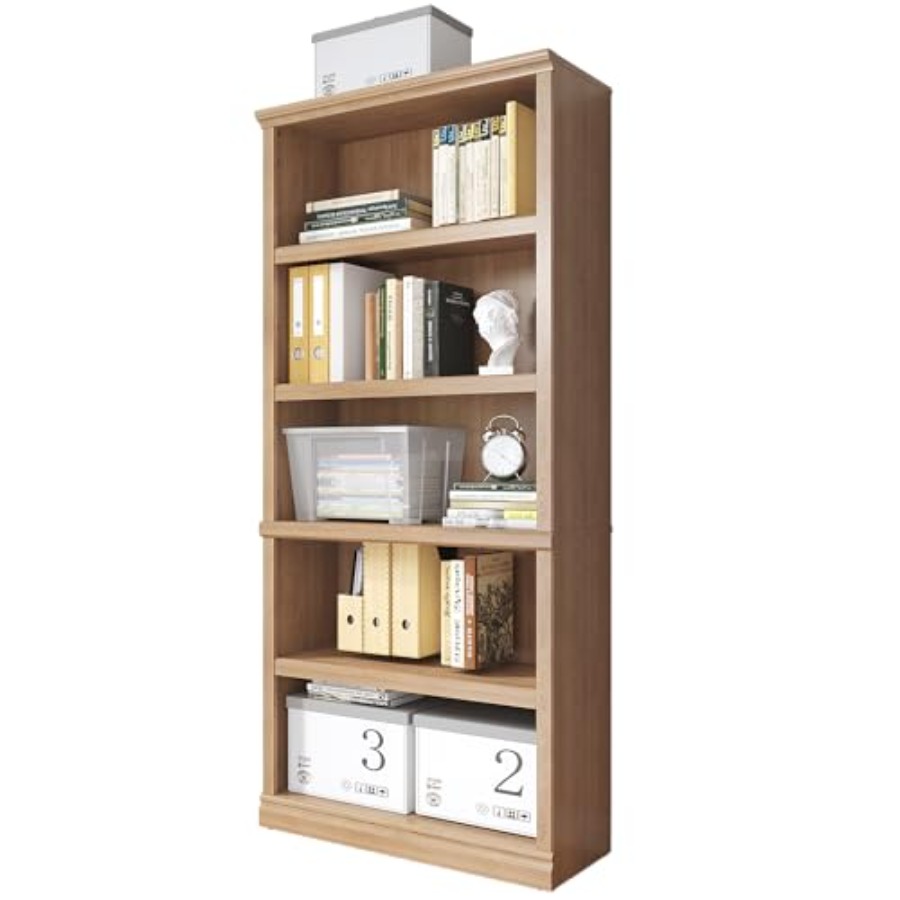高さ70インチのホワイトオーク製本棚、5段オープンシェルフ、 - Home Office Library のレビューと価格