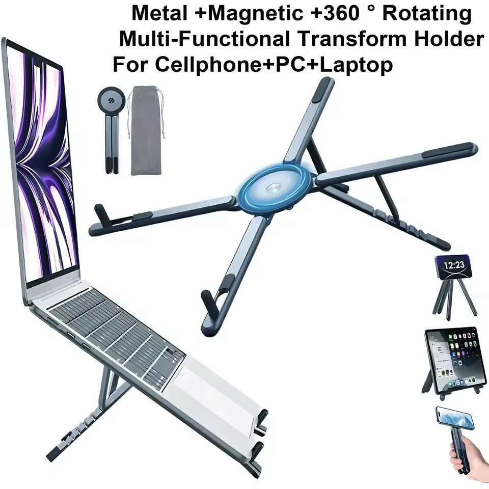 携帯電話用マグネット式ホルダー＆自撮り棒 3-in-1 折り - Laptop Stand Foldable のレビューと価格