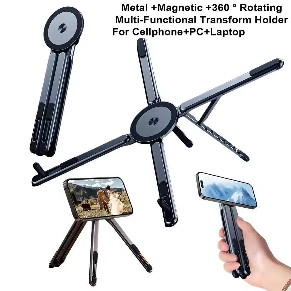 携帯電話用マグネット式ホルダー＆自撮り棒 3-in-1 折り - Laptop Stand Foldable のレビューと価格