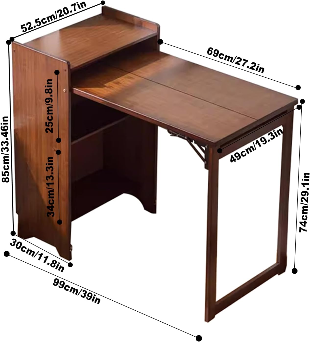 竹製折りたたみデスク、収納棚付き、省スペース隠しドロップダウ - Home Office Hideaway Desk のレビューと価格