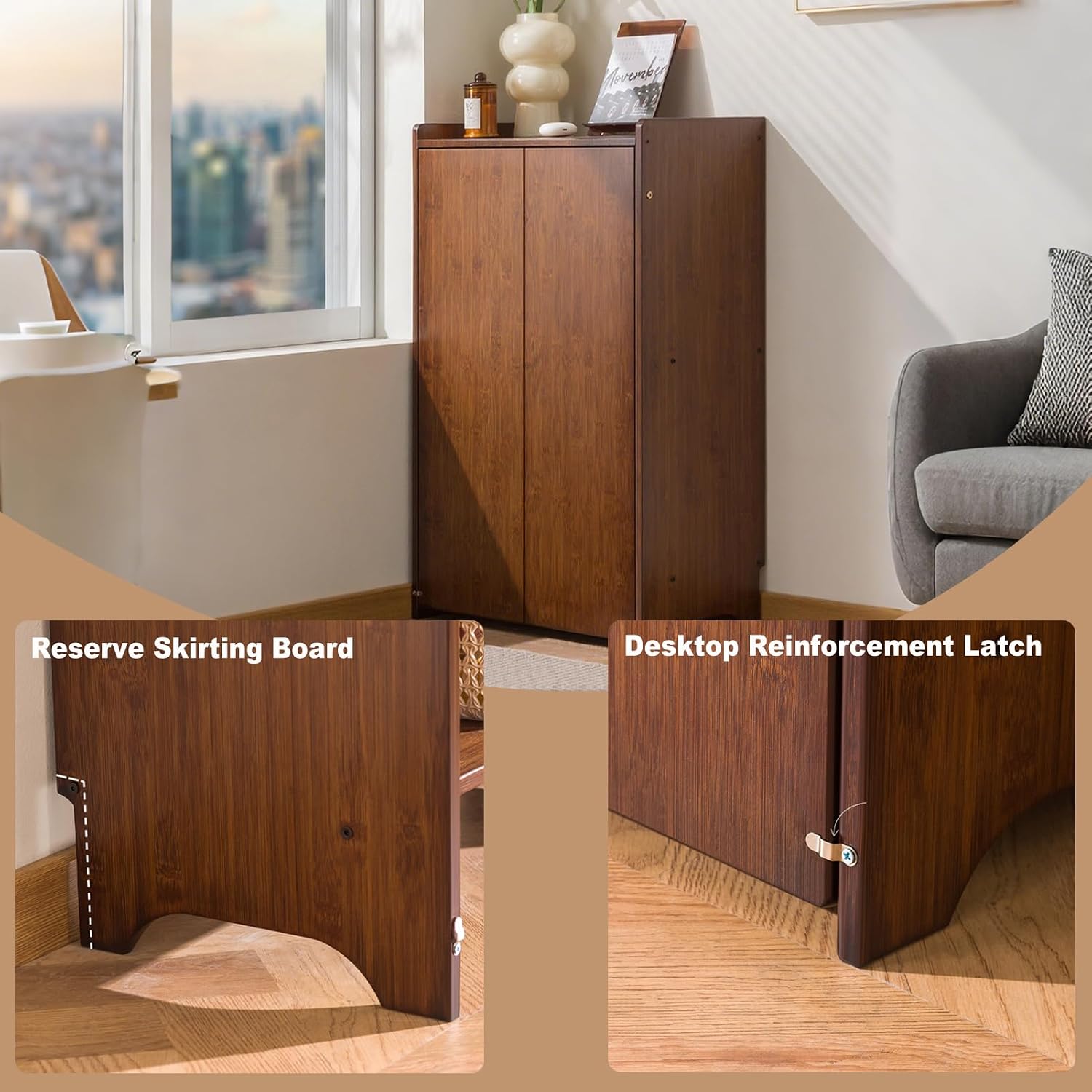 竹製折りたたみデスク、収納棚付き、省スペース隠しドロップダウ - Home Office Hideaway Desk のレビューと価格