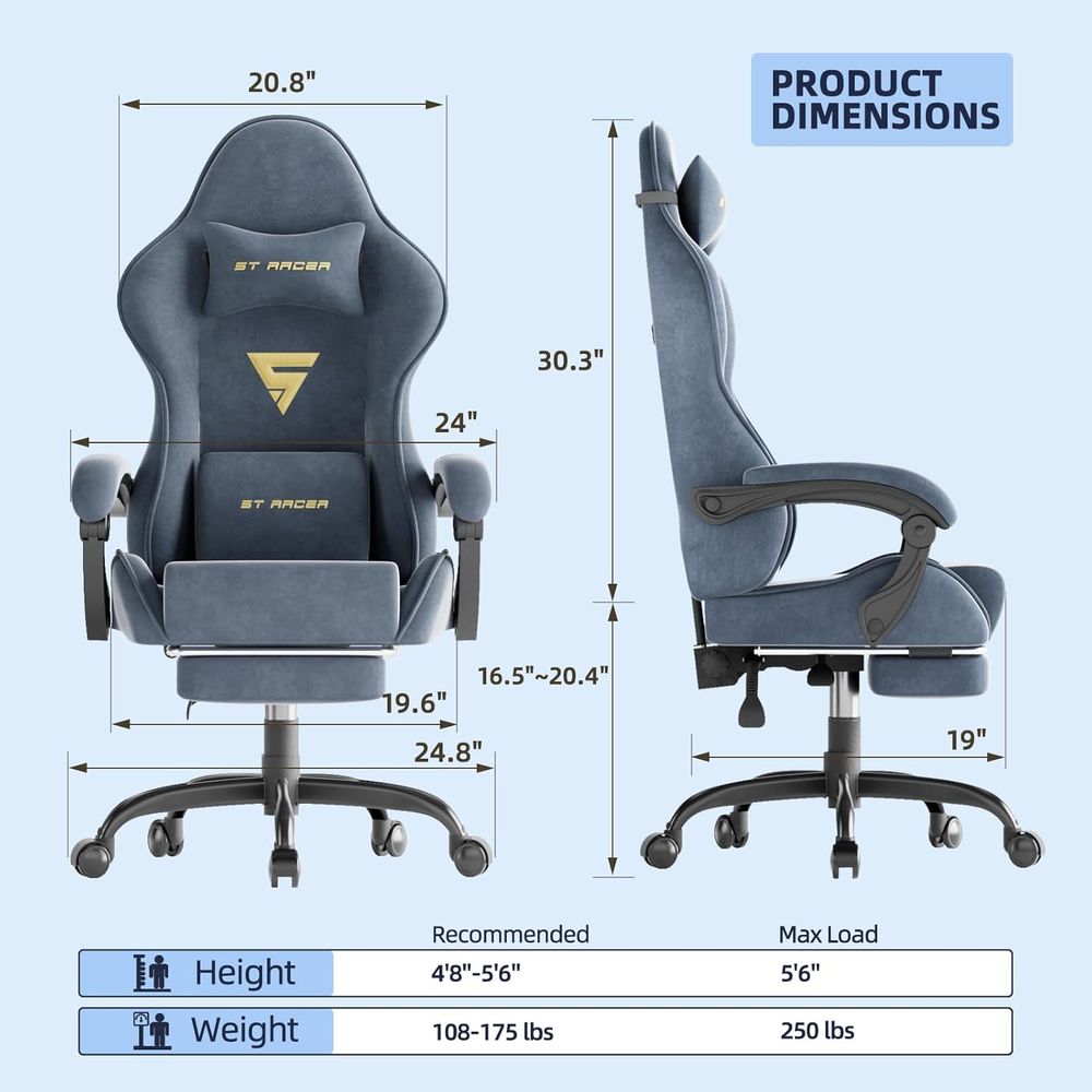人間工学に基づいたゲーミングチェア、フットレストとマッサージ - Home Office Chair のレビューと価格