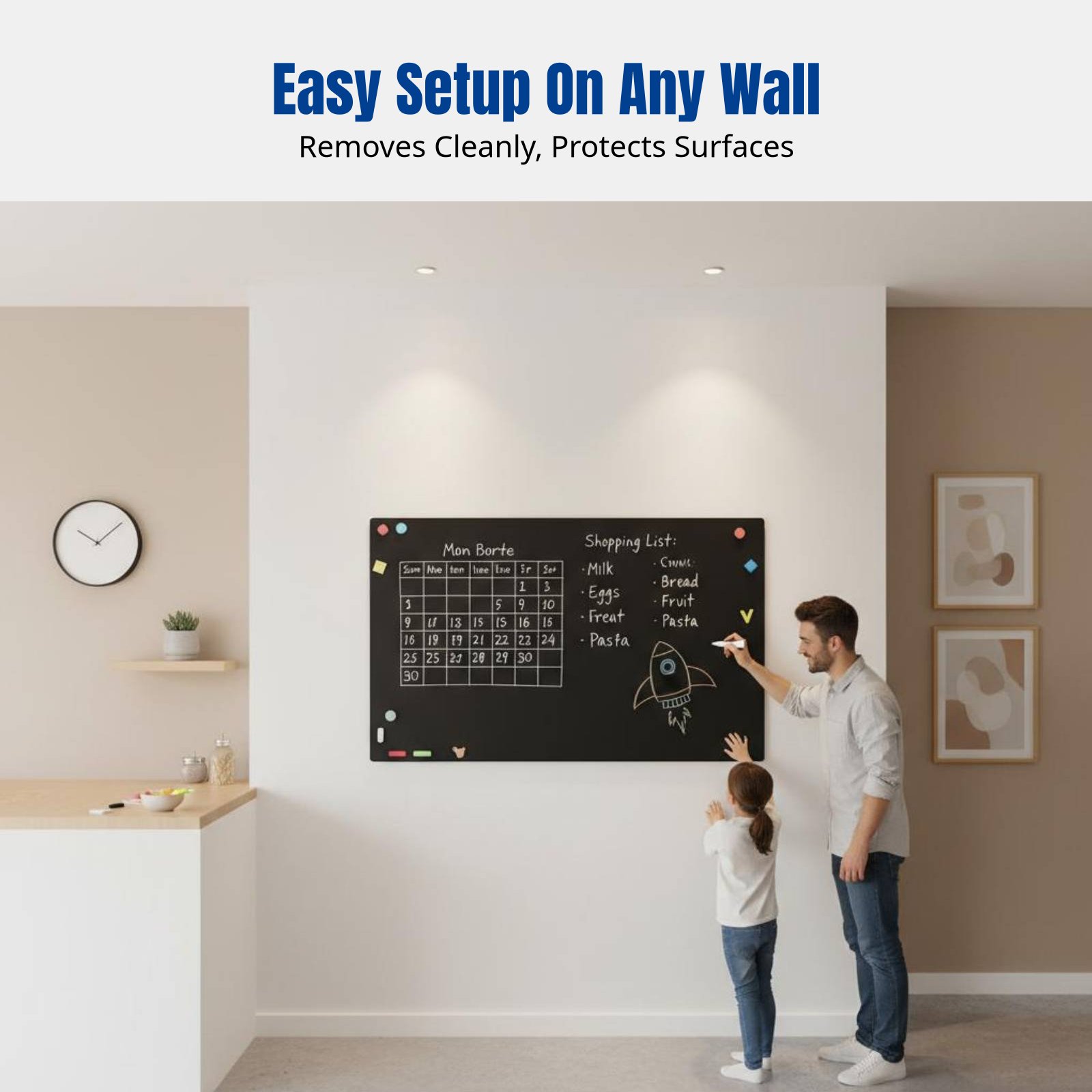 子供用ホワイトボードウォールステッカー、取り外し可能な磁気黒 - Whiteboard Magnetic のレビューと価格